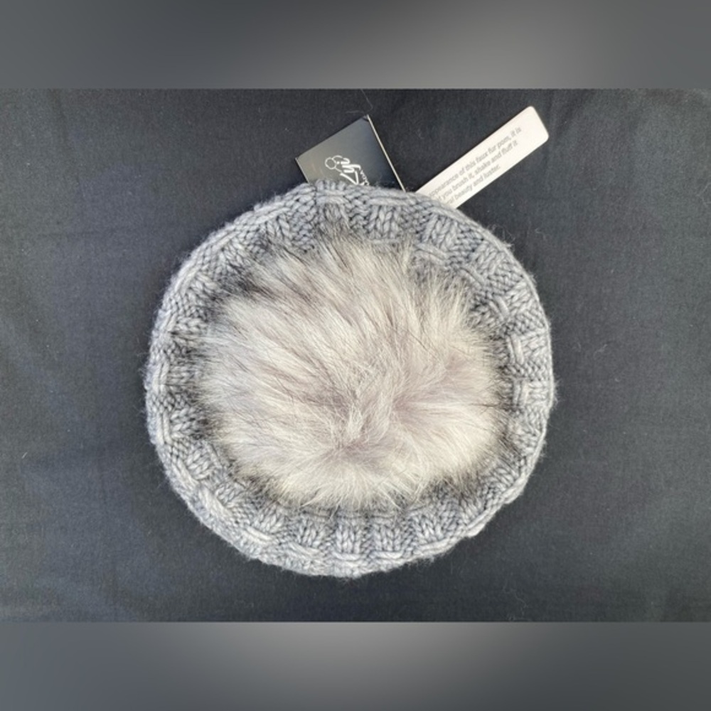 Kyi Kyi Womens‎ Knit Wool Blend Faux Fur Pom-Pom Slouchy Winter Beanie Hat Grey